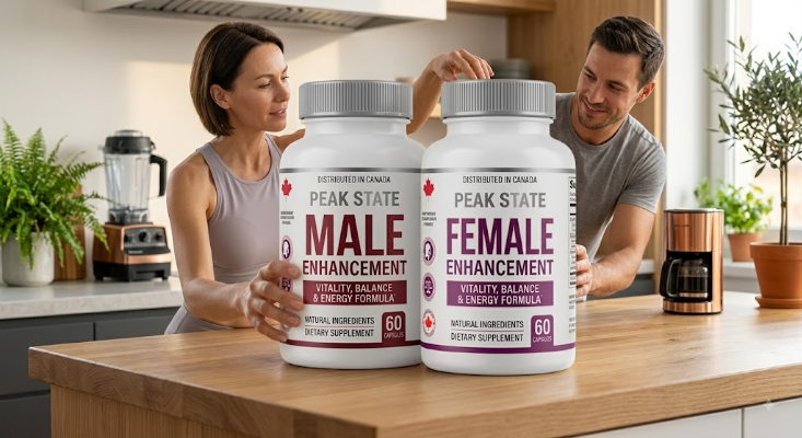 Peak State Male Enhancement bottles being unpacked at home in Canada