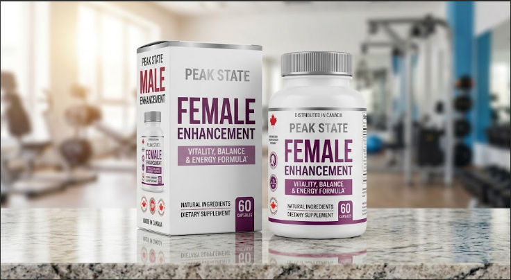 Peak State supplement bottle and box on a gym countertop